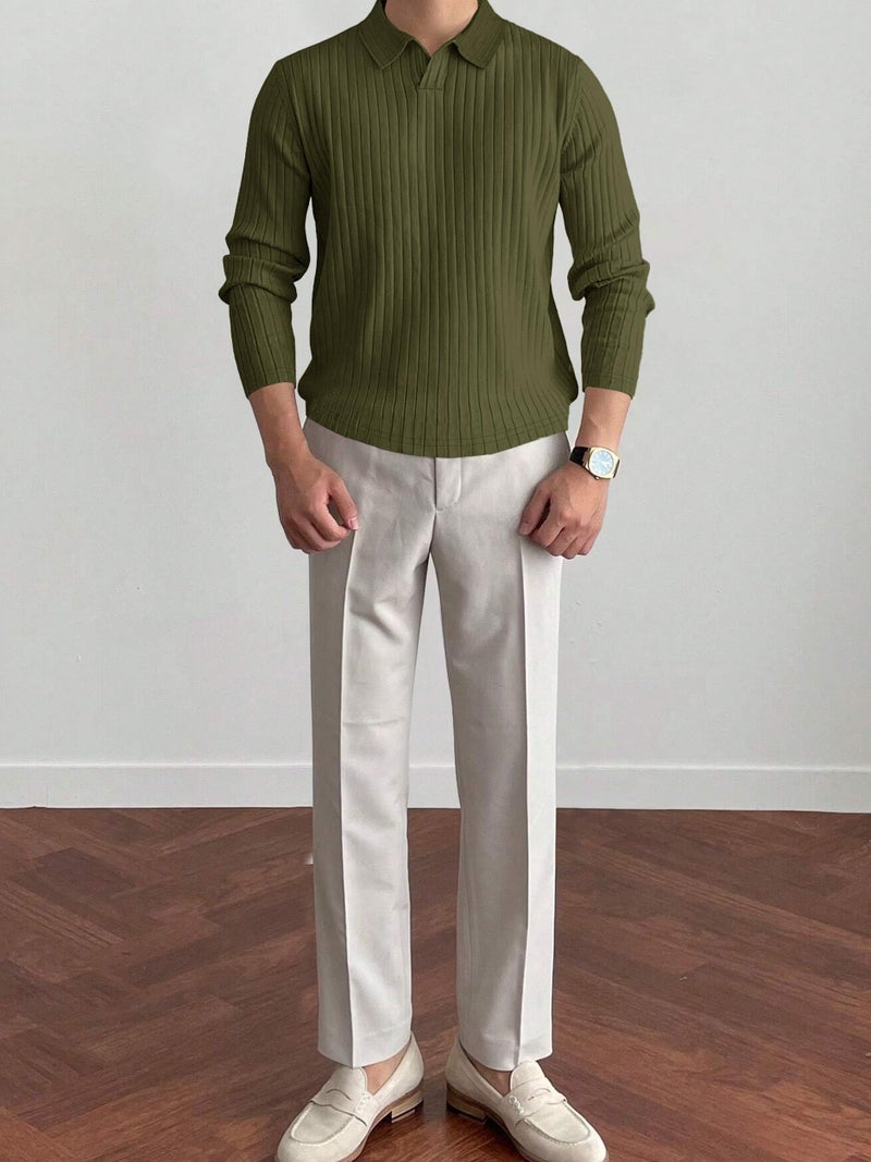 Noble Monk Relax Fit |Textured| Lycra | Polo Neck T-Shirt Olive Green - Image 5