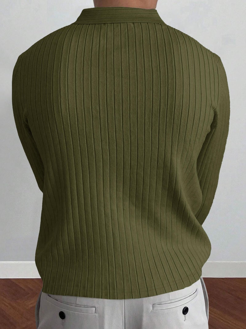 Noble Monk Relax Fit |Textured| Lycra | Polo Neck T-Shirt Olive Green - Image 2