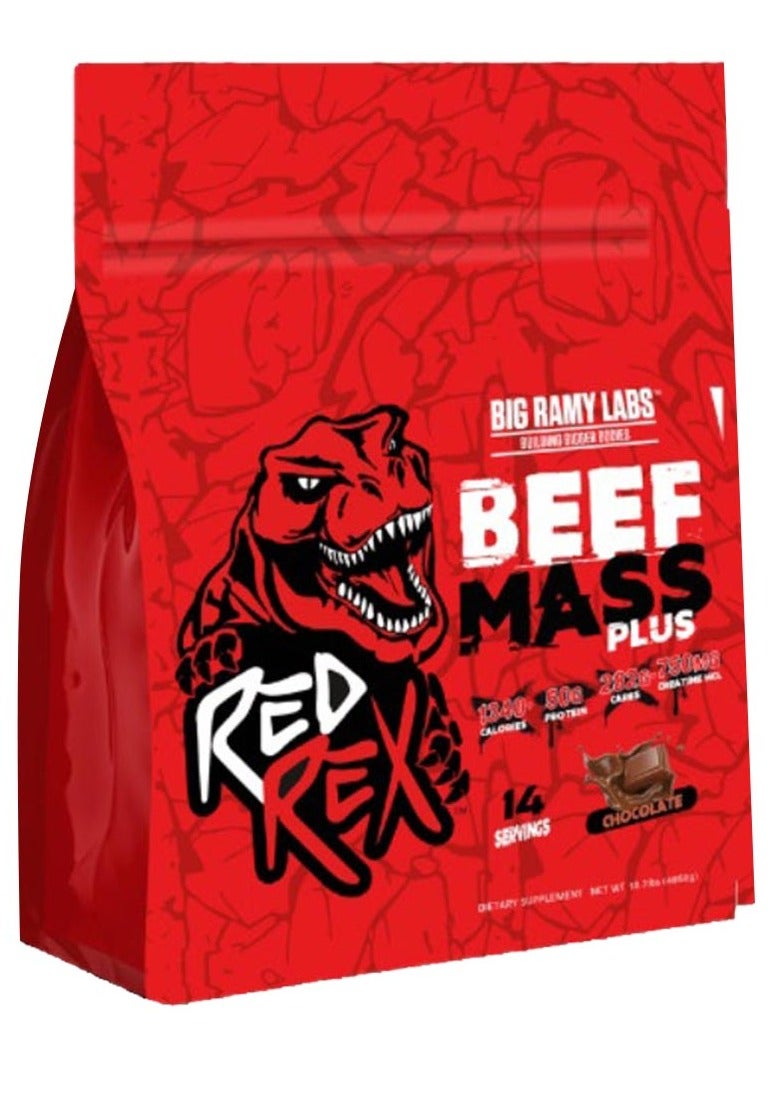 Labs Red Rex Beef Mass Plus Weight Gainer, Chocolate Flavor, 10.7 LB, High-Calorie Protein & Carbohydrate Formula