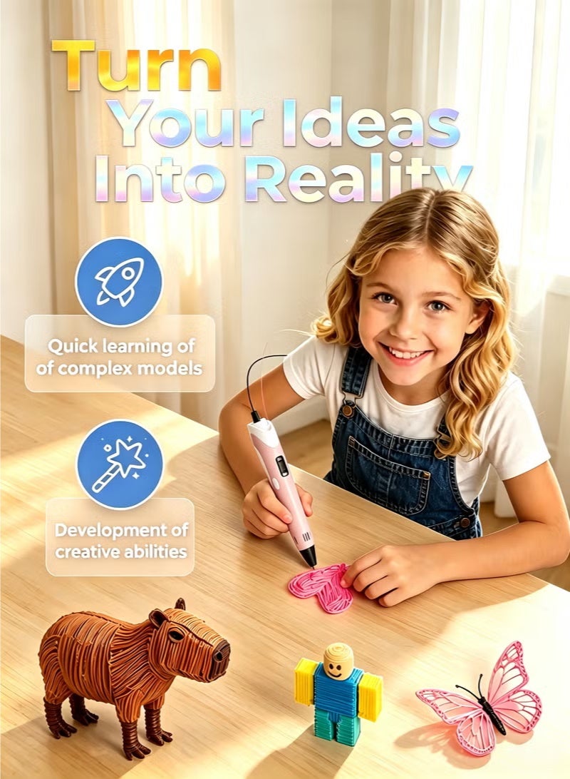 BESTPEAK 3D Printing Pen Cute Doodle Arts Craft Drawing USB Pen Set, Kids DIY Gift Doodle Arts Craft Drawing, Compatible with PLA and ABS Filament, Adjustable Temperature and Speed for Graffiti Drawing Model Making Education RBT Starter Kit Kids Toy Generation - Image 4