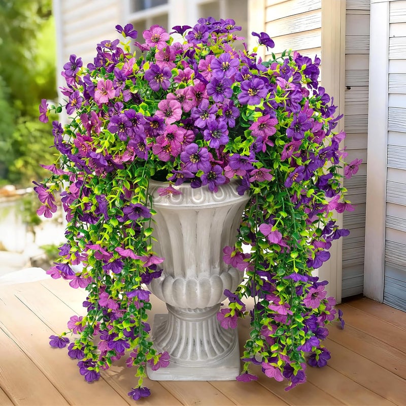 ColoPlay Artificial Hanging Flowers for Outdoors Faux Plants, 4PCS Artificial Outdoor Flowers for Spring Decor, UV Resistan Realistic Daisy Fake Hanging Plants for Indoor Planter Garden Porch(Double Purple) - Image 1