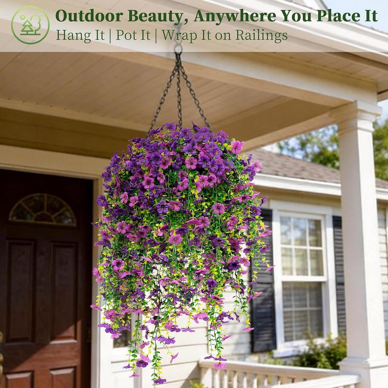 ColoPlay Artificial Hanging Flowers for Outdoors Faux Plants, 4PCS Artificial Outdoor Flowers for Spring Decor, UV Resistan Realistic Daisy Fake Hanging Plants for Indoor Planter Garden Porch(Double Purple) - Image 5