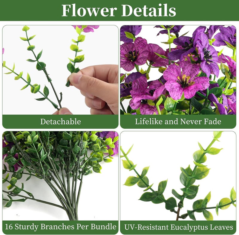 ColoPlay Artificial Hanging Flowers for Outdoors Faux Plants, 4PCS Artificial Outdoor Flowers for Spring Decor, UV Resistan Realistic Daisy Fake Hanging Plants for Indoor Planter Garden Porch(Double Purple) - Image 3