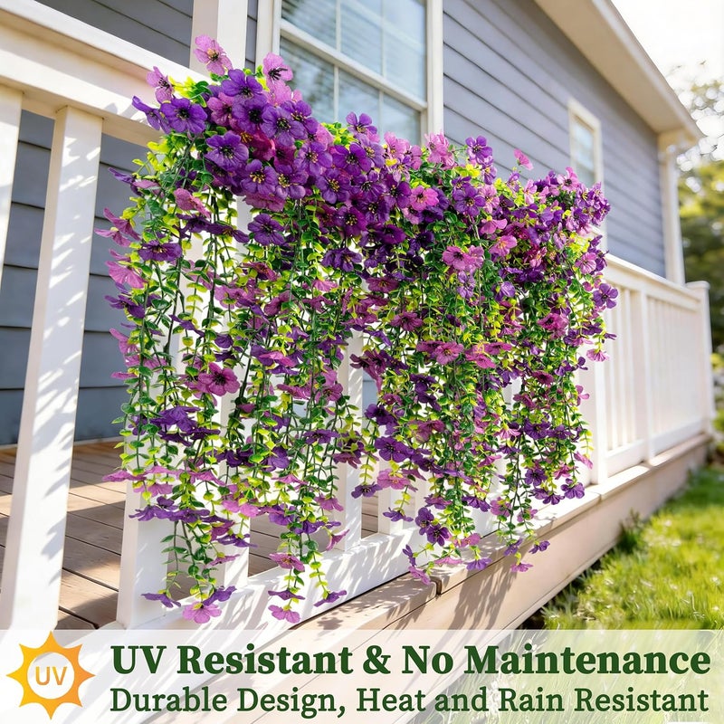 ColoPlay Artificial Hanging Flowers for Outdoors Faux Plants, 4PCS Artificial Outdoor Flowers for Spring Decor, UV Resistan Realistic Daisy Fake Hanging Plants for Indoor Planter Garden Porch(Double Purple) - Image 4