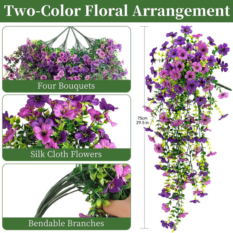 ColoPlay Artificial Hanging Flowers for Outdoors Faux Plants, 4PCS Artificial Outdoor Flowers for Spring Decor, UV Resistan Realistic Daisy Fake Hanging Plants for Indoor Planter Garden Porch(Double Purple) - Image 2