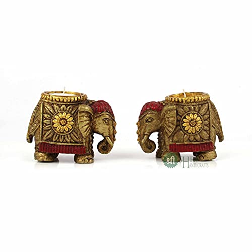 INDICAST Resin Elephant Candle for Home Décor Set of 2 Handcrafted Diwali Diya Decorative Showpieces Reusable Tealight Candle Holder for Living Room Dining Area Gifts Item (Golden) - Image 3