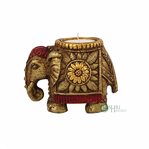 INDICAST Resin Elephant Candle for Home Décor Set of 2 Handcrafted Diwali Diya Decorative Showpieces Reusable Tealight Candle Holder for Living Room Dining Area Gifts Item (Golden) - Image 5