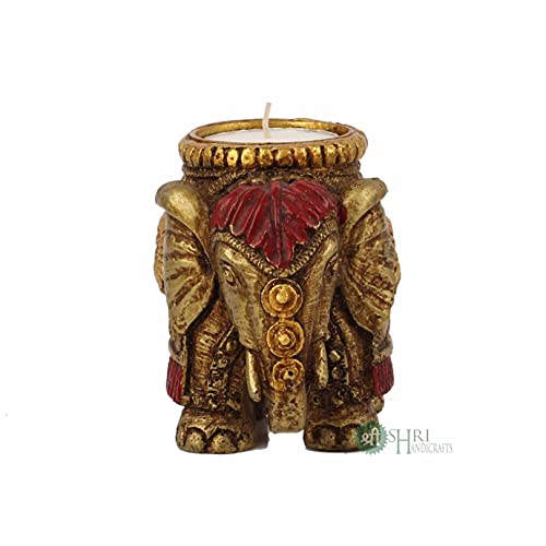 INDICAST Resin Elephant Candle for Home Décor Set of 2 Handcrafted Diwali Diya Decorative Showpieces Reusable Tealight Candle Holder for Living Room Dining Area Gifts Item (Golden) - Image 4