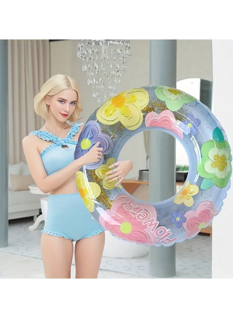 Goolsky 1pc Flower Pattern Transparent Swimming Ring, Inflatable Water Floating Ring, Suitable For Summer Parties, Beach Fun(60#) - Image 1
