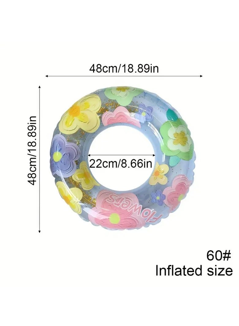 Goolsky 1pc Flower Pattern Transparent Swimming Ring, Inflatable Water Floating Ring, Suitable For Summer Parties, Beach Fun(60#) - Image 2