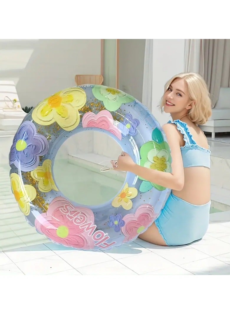 Goolsky 1pc Flower Pattern Transparent Swimming Ring, Inflatable Water Floating Ring, Suitable For Summer Parties, Beach Fun(60#) - Image 4