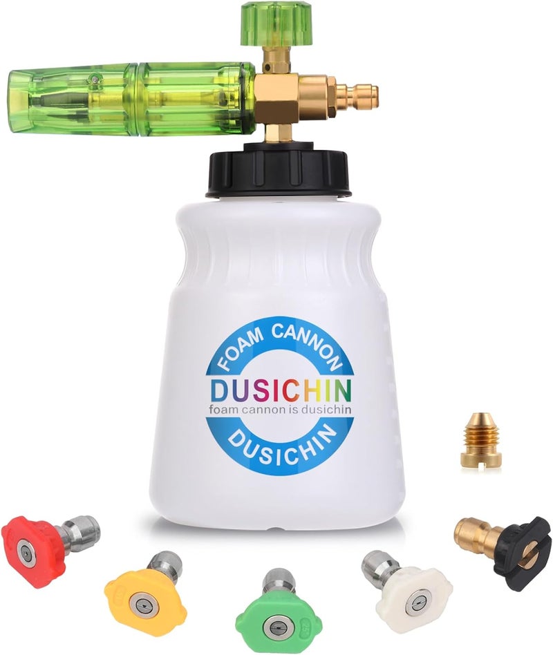 DUSICHIN DUS-007 Snow Foam Lance Foam Cannon Adjustable Jet Wash Quick Release 5 Pressure Washer Nozzles for Car Detailing Pressure Washer Black - Image 1