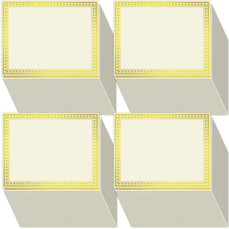 UZLU 200 Sheet Gold Foil Award Certificate Paper Bulk 8.5 x 11 In for Printing Customizable Blank Cardstock Gold Border Certificate Laser and Inkjet Printer Friendly for Graduation Diploma Achievement - Image 1