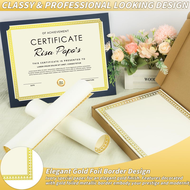 UZLU 200 Sheet Gold Foil Award Certificate Paper Bulk 8.5 x 11 In for Printing Customizable Blank Cardstock Gold Border Certificate Laser and Inkjet Printer Friendly for Graduation Diploma Achievement - Image 3