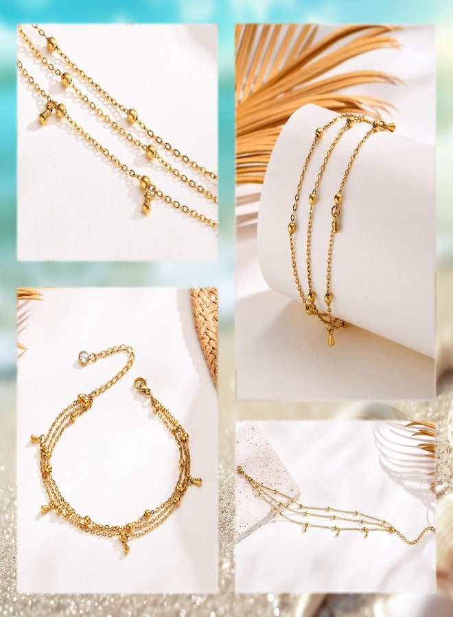 MPRAINBOW أساور كاحل ذهبية مقاومة للماء للنساء - أساور كاحل مطلية بالذهب عيار 14، سلسلة أقدام لراكبي الأمواج على الشاطئ في الصيف، مجموعة أساور كاحل متعددة الطبقات، مجوهرات عصرية طبقية هدايا عطلة لصديقة - Image 5