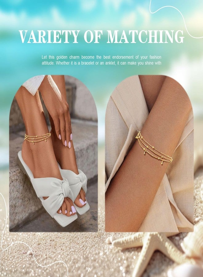 MPRAINBOW أساور كاحل ذهبية مقاومة للماء للنساء - أساور كاحل مطلية بالذهب عيار 14، سلسلة أقدام لراكبي الأمواج على الشاطئ في الصيف، مجموعة أساور كاحل متعددة الطبقات، مجوهرات عصرية طبقية هدايا عطلة لصديقة - Image 4