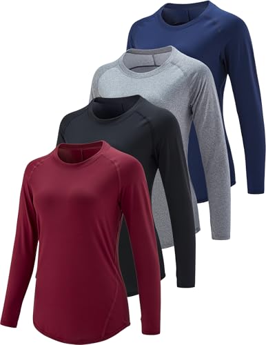 Liberty Pro 4-Pack: Womens Long Sleeve Athletic Tops with Thumb Holes – Dry Fit Active Crewneck Workout Tees (Set 8, X-Large) - Image 1