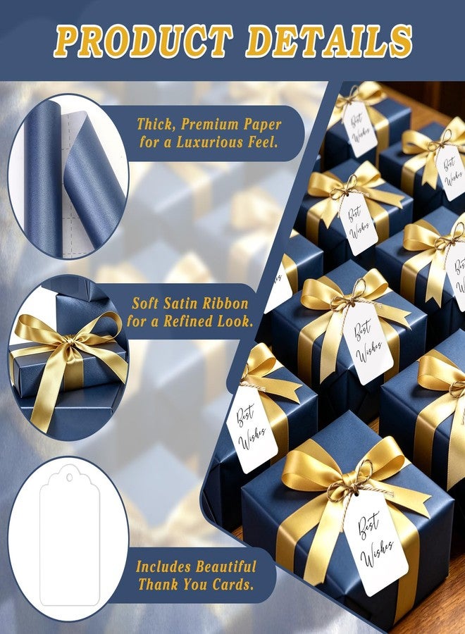 CORNER LACE Pearlescent Navy Blue Gift Wrapping Paper Set, Pearly-Lustre Wrapping Paper 2 Rolls 20ft(17in x 10ft Each with Ribbon and Gift Tags for Graduation Bridal Shower Baby Shower Birthday - Image 5