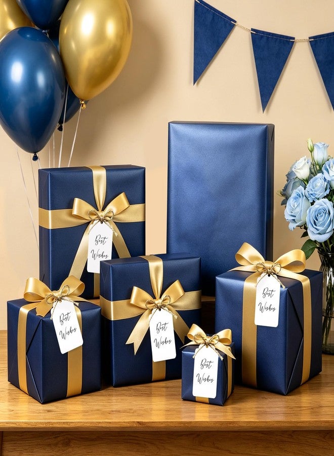 CORNER LACE Pearlescent Navy Blue Gift Wrapping Paper Set, Pearly-Lustre Wrapping Paper 2 Rolls 20ft(17in x 10ft Each with Ribbon and Gift Tags for Graduation Bridal Shower Baby Shower Birthday - Image 4