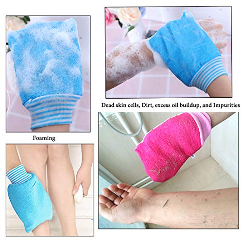 LISSOMPLUME 2 Pack Exfoliating Body Scrub Bath Towel Mitt | Large Shower Gloves Mitten | Remove Dead Skin | Double Sided Available | Men Women | Green - Image 3