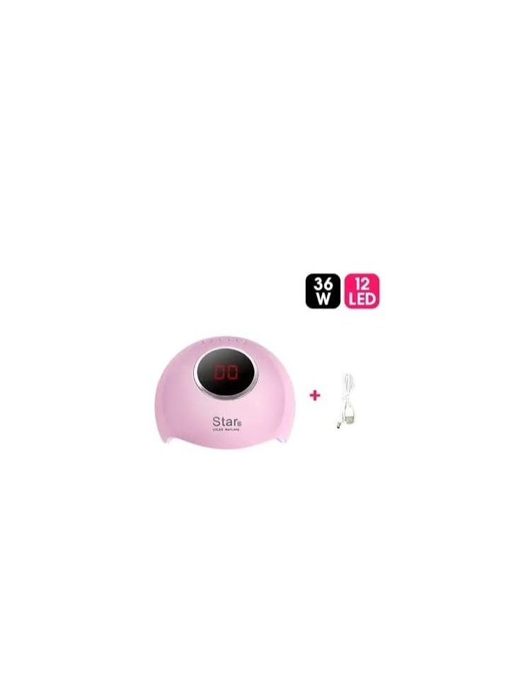 Star ORiTi 12 LED 36W LCD Display Mini USB Induction Phototherapy UV LED Nail Lamp Nail Dryer Pink  - Image 3
