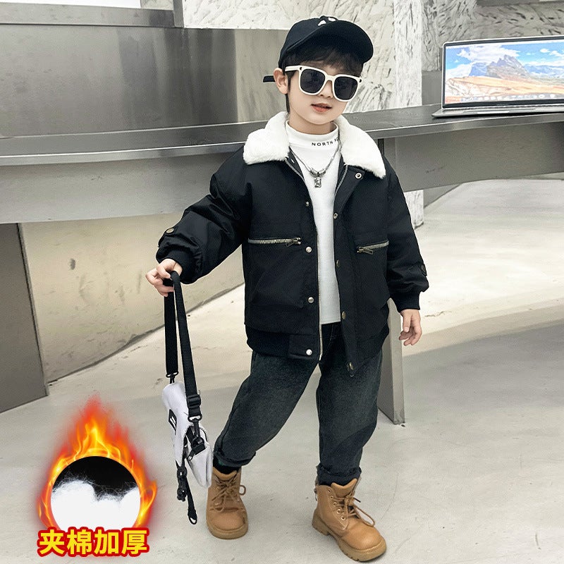Children'S Tooling Coat Fleece-Lined Thick Winter Boys Handsome Warm Coat - Image 1