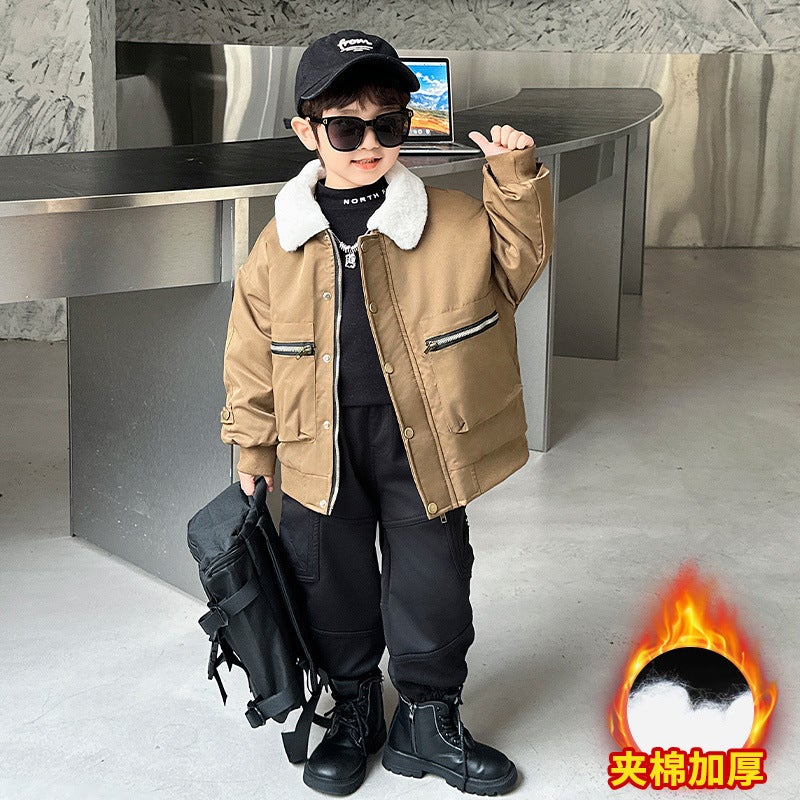 Children'S Tooling Coat Fleece-Lined Thick Winter Boys Handsome Warm Coat - Image 2