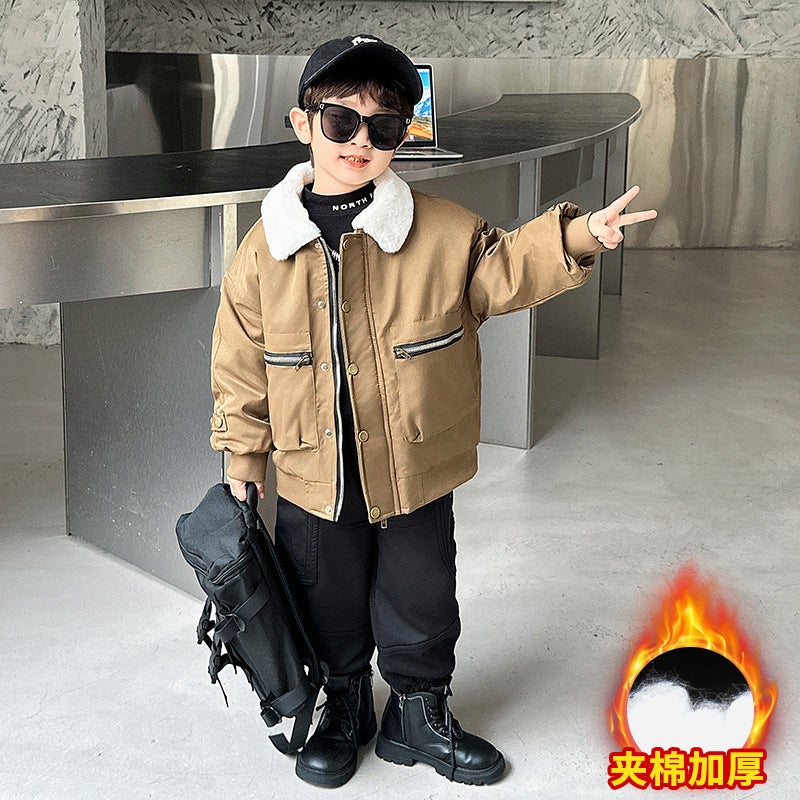 Children'S Tooling Coat Fleece-Lined Thick Winter Boys Handsome Warm Coat - Image 4