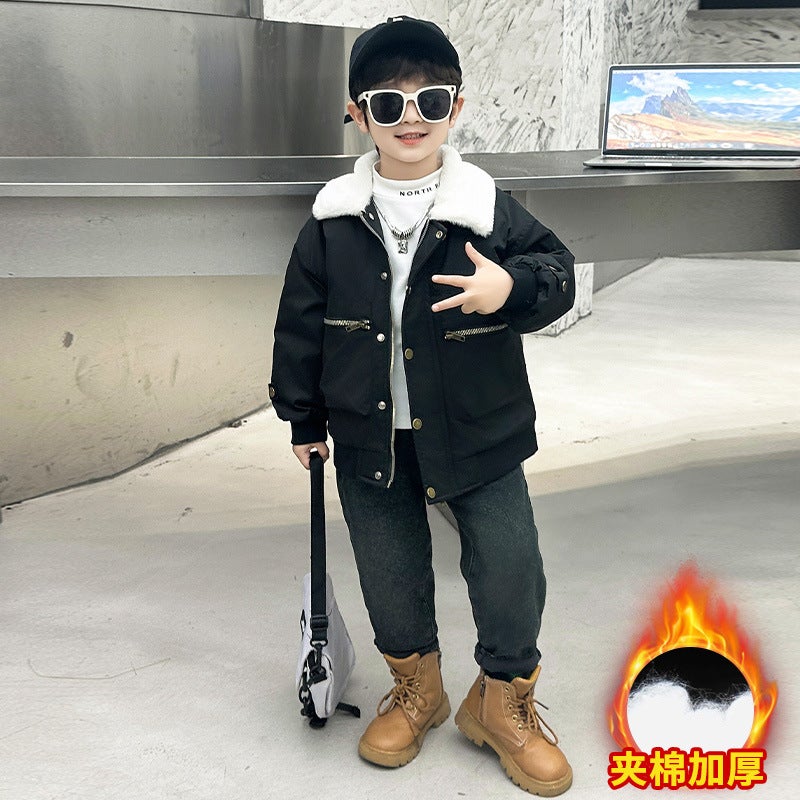 Children'S Tooling Coat Fleece-Lined Thick Winter Boys Handsome Warm Coat - Image 5