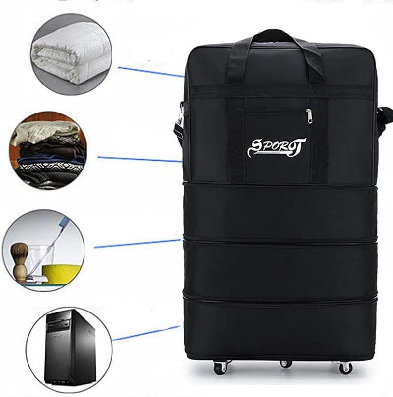 Travel Moving Trolley Luggage 36"inch Foldable Bag XX-Large 30kg/120L “Expandable Rolling Wheel Duffel Bag Large Capacity Suitcase 5 Durable Rolling Wheel Waterproof Lightweight Luggage Black - Image 4