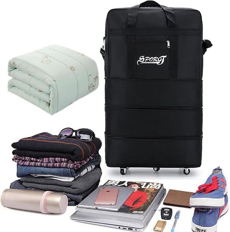 Travel Moving Trolley Luggage 36"inch Foldable Bag XX-Large 30kg/120L “Expandable Rolling Wheel Duffel Bag Large Capacity Suitcase 5 Durable Rolling Wheel Waterproof Lightweight Luggage Black - Image 3