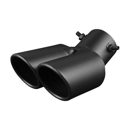 Dual Exhaust Tips Stainless Steel Double Outlet Car Muffler Tail Tip Exhaust Curved Type Tailpipe Tip 63mm25 Inlet Bolton Exhaust Tip Bevel Port CurvedMatte Black