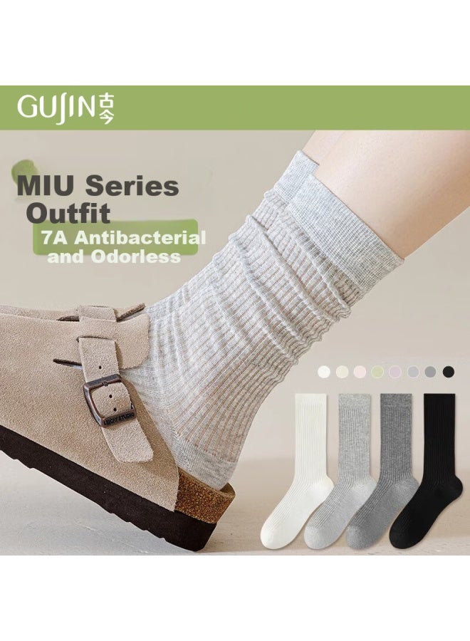 Gujin (Gujin) 5 Pairs Of Women'S Mid-Calf Socks Hollow Breathable Women'S Socks Long Socks Women'S Pile Socks Spring Summer Cotton Socks - Image 1