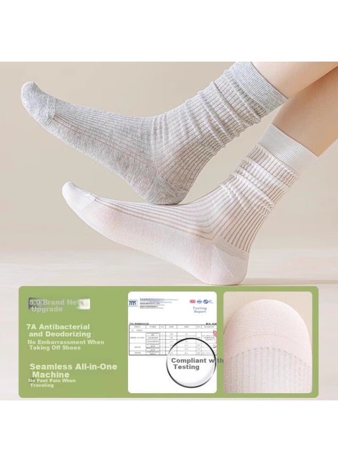 Gujin (Gujin) 5 Pairs Of Women'S Mid-Calf Socks Hollow Breathable Women'S Socks Long Socks Women'S Pile Socks Spring Summer Cotton Socks - Image 4