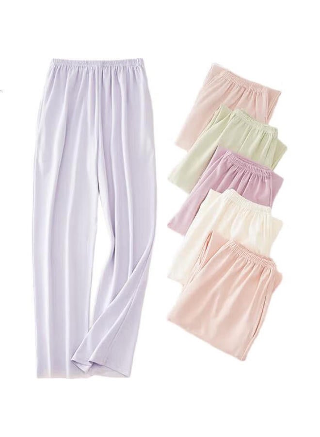 Joae Women'S Pajama Pants, 100% Pure Cotton, Spring And Summer Thin Loose-Fitting Pants, Can Be Worn Outside, Single Piece Trousers, Home Pants, Light Purple, Xl - Image 2