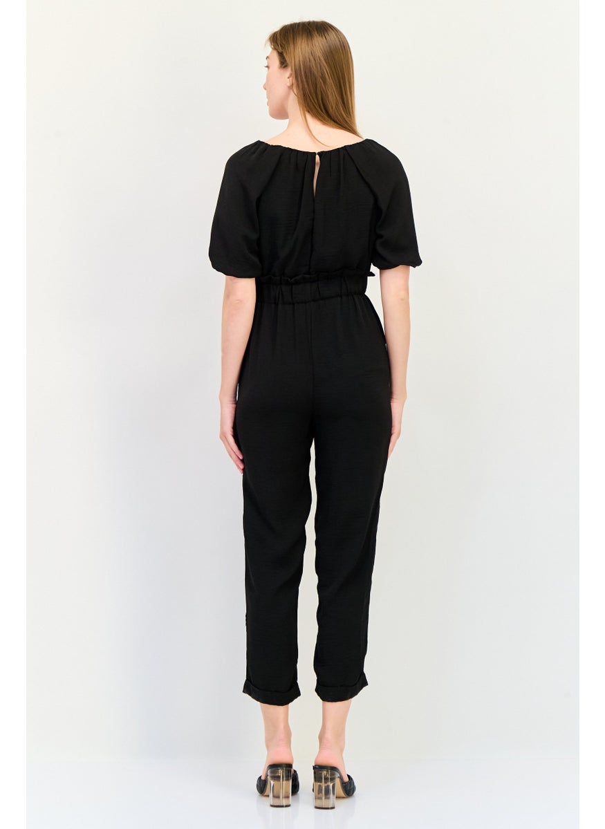 ONLY Women Boat Neck Short Sleeve Plain Jumpsuit, Black  - Image 4