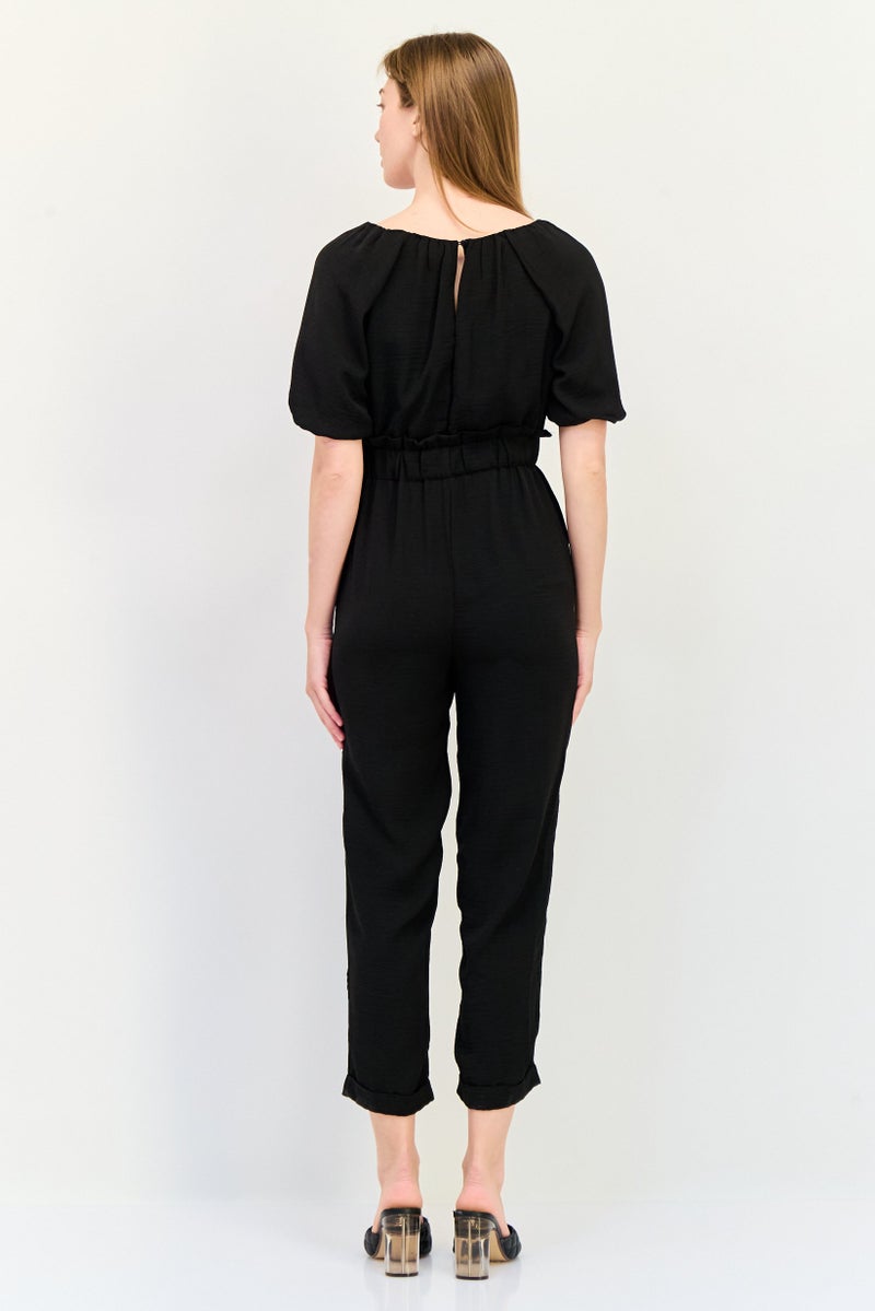ONLY Women Boat Neck Short Sleeve Plain Jumpsuit, Black - Image 4
