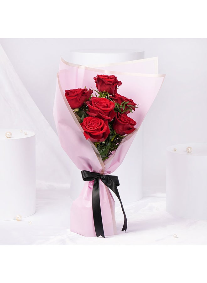 Ferns N Petals Valentines Bouquet 6 Red Roses - Image 1