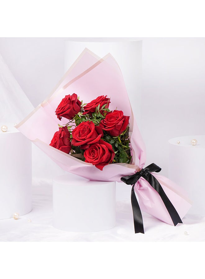 Ferns N Petals Valentines Bouquet 6 Red Roses - Image 2