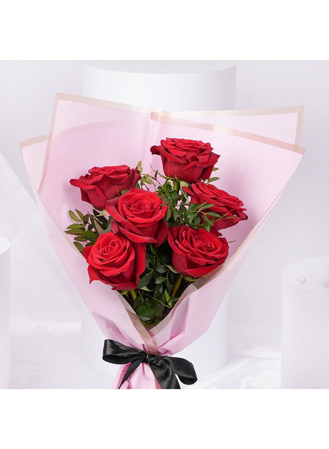 Ferns N Petals Valentines Bouquet 6 Red Roses - Image 3