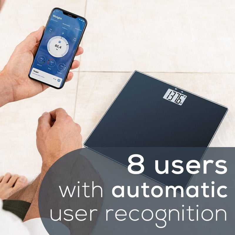 Beurer GS435B Glass Bluetooth Scale for Body Weight with BMI Composition Measurement Smart Digital Bathroom Scales Connects with Health App Analyzer Weigh in Kg and Lbs Black - Image 3