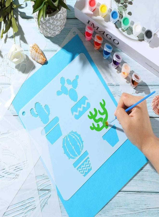Zonon 12 Pcs Cactus Stencil for Crafts Reusable 8 Inch Summer Cacti Stencil Painting on Wood, Tropical Succulent DIY Art Template for Canvas Notebook Greeting Card Scrapbook Cinco De Mayo Home Decor - Image 4