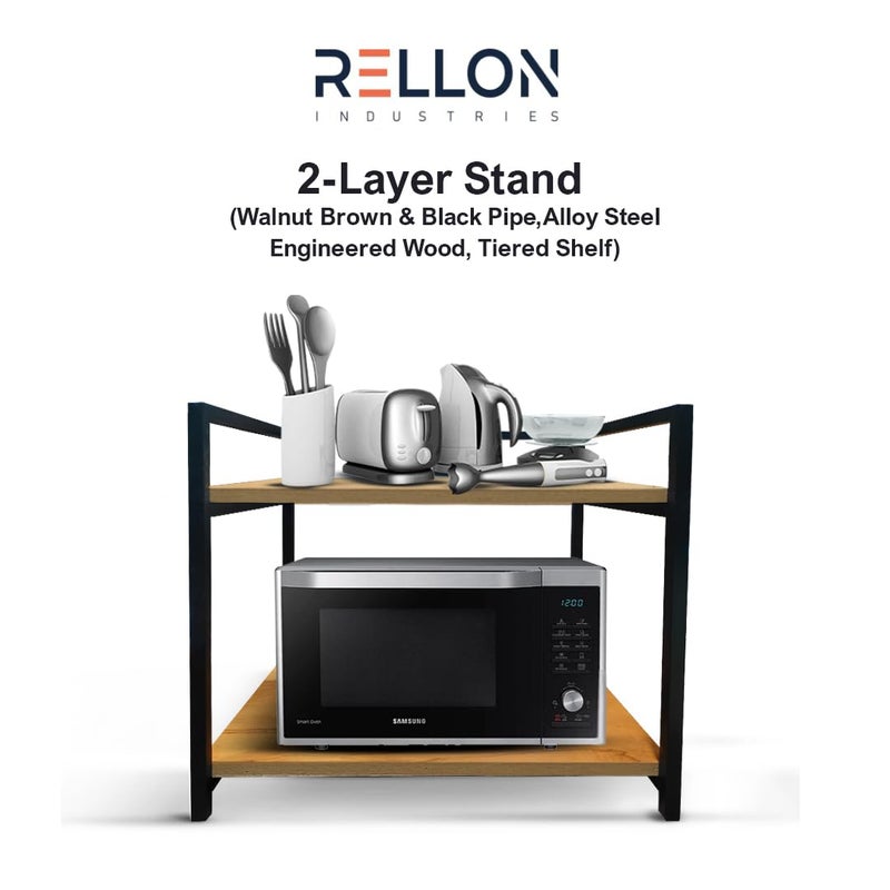 Rellon Industries Microwave Stand,Kitchen Rack Oven Rack 2-Tier Counter Shelf,Space Saving Organizer, Two Layers Counter Top Organizer for Printers on Desk, Microwave Shelf Stand (WOODEN) - Image 5