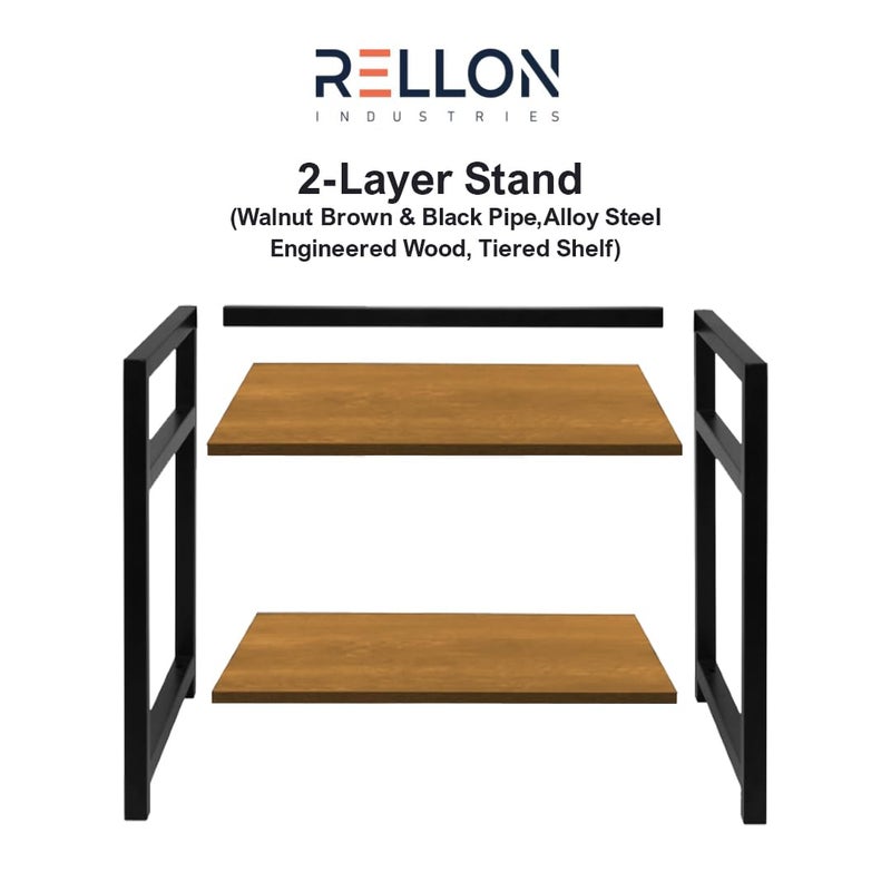 Rellon Industries Microwave Stand,Kitchen Rack Oven Rack 2-Tier Counter Shelf,Space Saving Organizer, Two Layers Counter Top Organizer for Printers on Desk, Microwave Shelf Stand (WOODEN) - Image 3