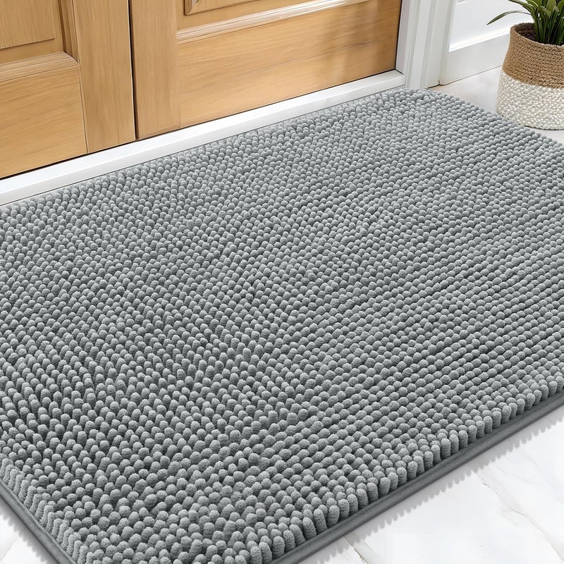 Mockery Chenille Door Mat Indoor 15x23 Super Soft and Water Absorbent Mat LowProfile Rug Doormats Machine Washable Non Slip Inside Mat for Entry Front Door Entrance Patio Grey - Image 1
