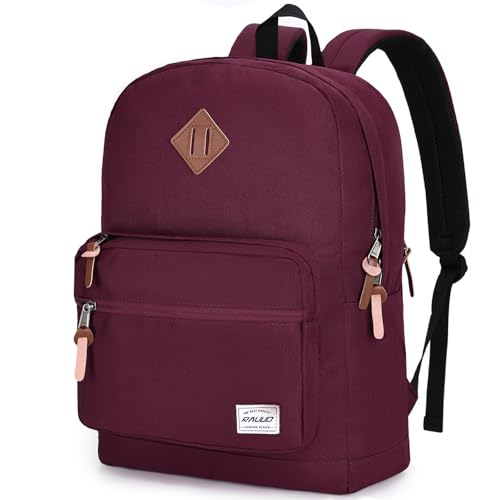 RAVUO Casual Backpack for Women, Water Resistant Classic Basic 15.6 inch Laptop Backpack Rucksack Travel Daypack Bookbag Burgundy - Image 1