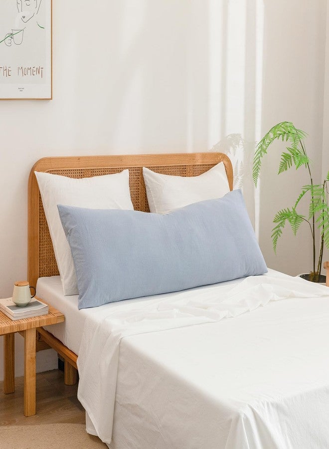 BESTOUCH 100% Washed Cotton Pillowcase for Hair and Skin Linen Feel Soft Comfortable Breathable 1 Pcs Pillow Case with Envelope Closure Solid Cornflower Blue Body 20x54 Inches - Image 2