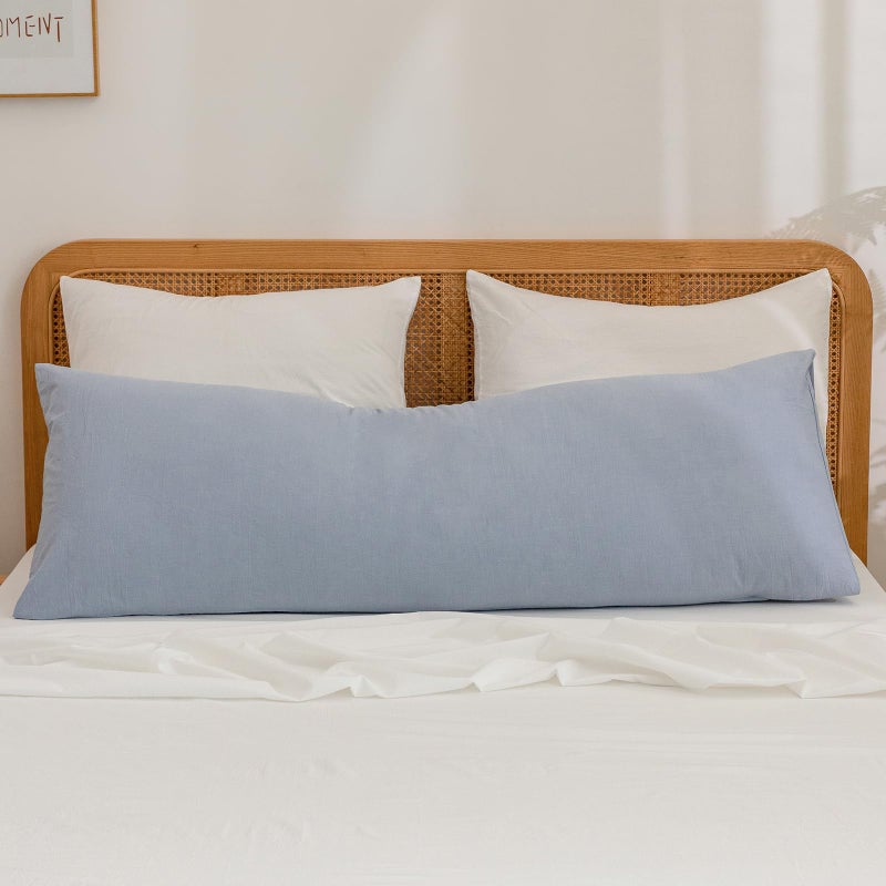 BESTOUCH 100% Washed Cotton Pillowcase for Hair and Skin Linen Feel Soft Comfortable Breathable 1 Pcs Pillow Case with Envelope Closure Solid Cornflower Blue Body 20x54 Inches - Image 1