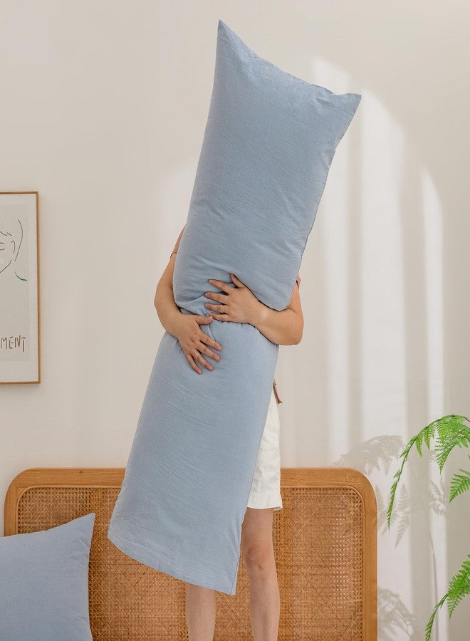 BESTOUCH 100% Washed Cotton Pillowcase for Hair and Skin Linen Feel Soft Comfortable Breathable 1 Pcs Pillow Case with Envelope Closure Solid Cornflower Blue Body 20x54 Inches - Image 5