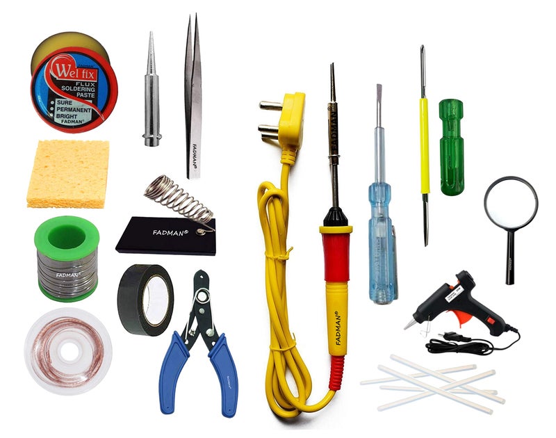 Fadman Basic Complete Kit Type-15 Soldering Iron Kit|M-Glass|Gun & Sticks|Corded Electric,Tape|Wick|Tester|Screw Driver|Cutter|Sponge|Tweezer|Bit|Stand|S-Wire|Paste|Yellow Soldering Iron | - Image 4